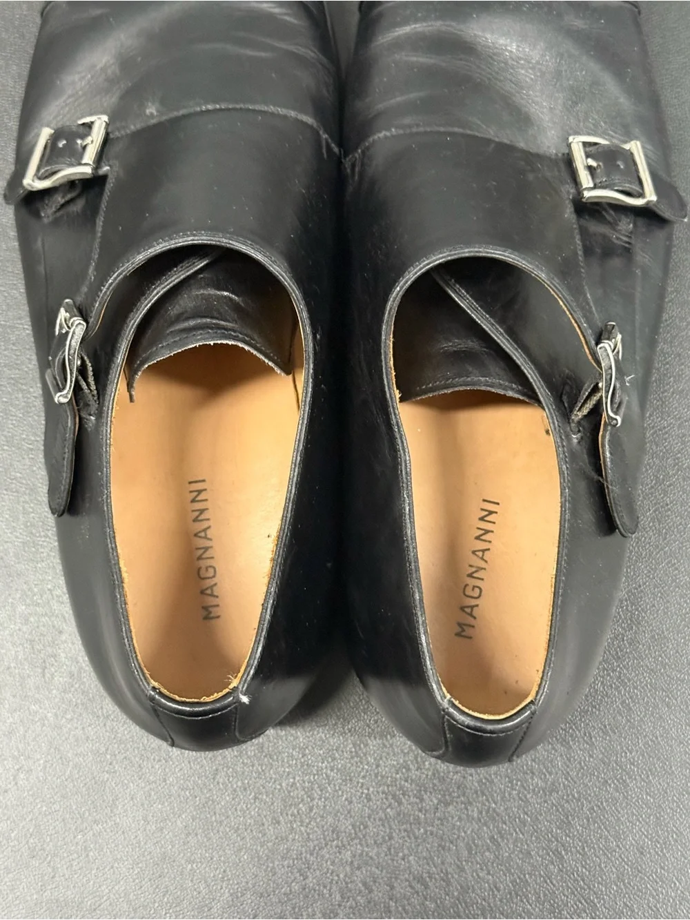 Magnanni Black Leather Double Monk Strap Dress Oxfords 10M